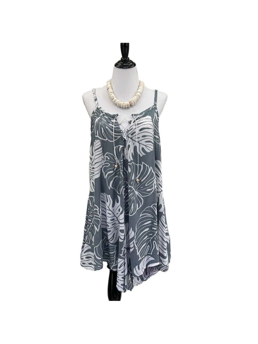 Kau wela Summer Mini Romper Beach Boho Romper Gypsy Overall Wide Leg Monstera
